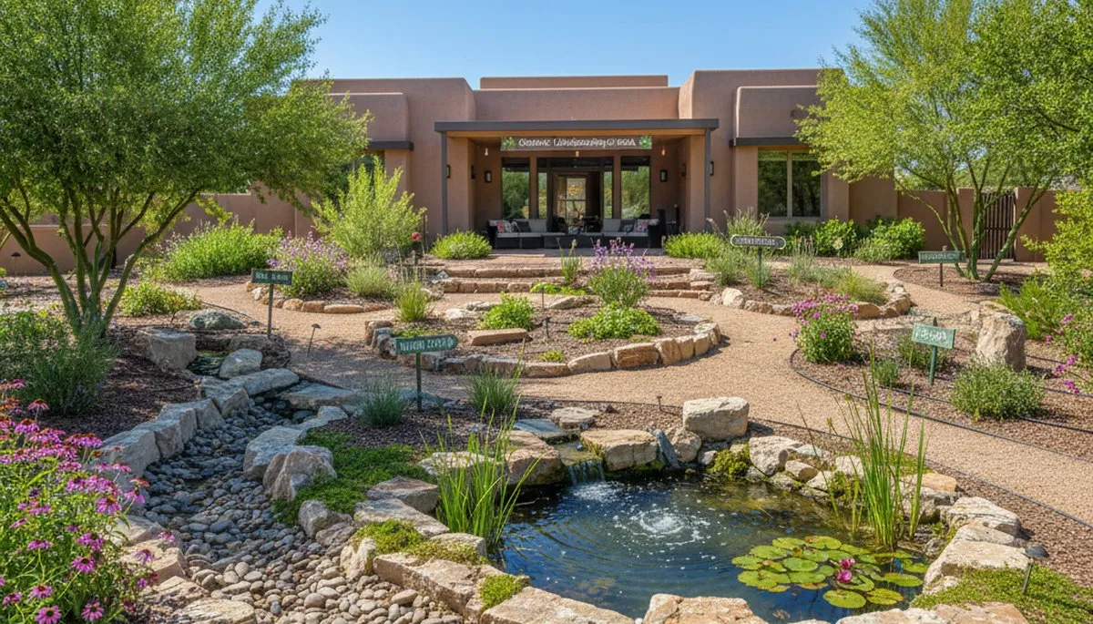 Eco-friendly rain garden with natural filtration and water recycling by landscapers in Mesa, AZ