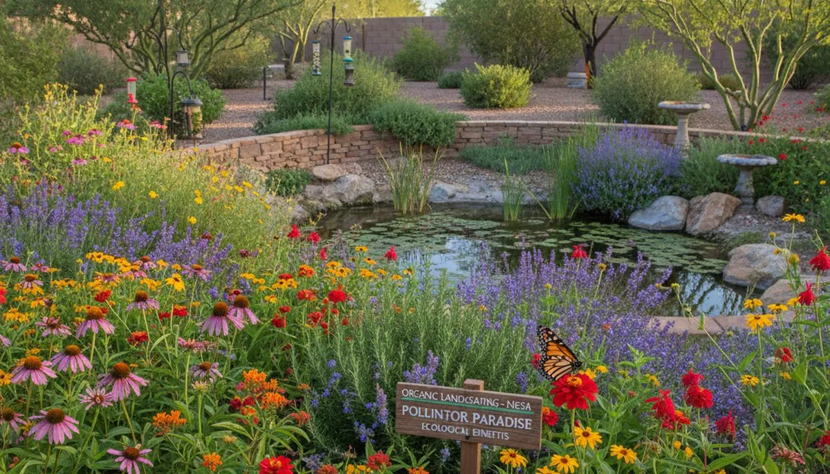 Pollinator-friendly native garden with bee and butterfly plants by organic landscapers in Mesa, AZ